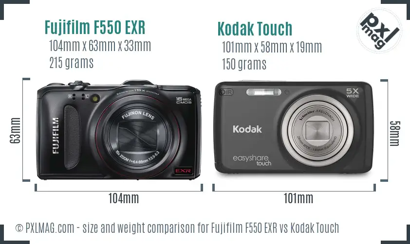 Fujifilm F550 EXR vs Kodak Touch size comparison