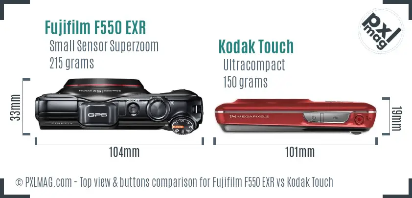 Fujifilm F550 EXR vs Kodak Touch top view buttons comparison