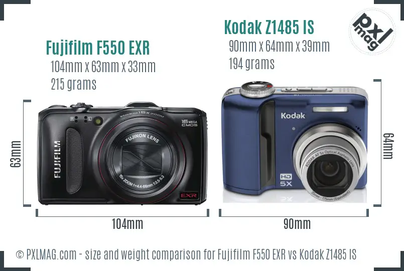 Fujifilm F550 EXR vs Kodak Z1485 IS size comparison Fujifilm F550 EXR vs Kodak Z1485 IS size comparison