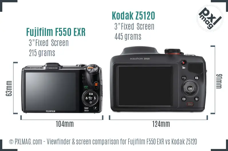 Fujifilm F550 EXR vs Kodak Z5120 Screen and Viewfinder comparison