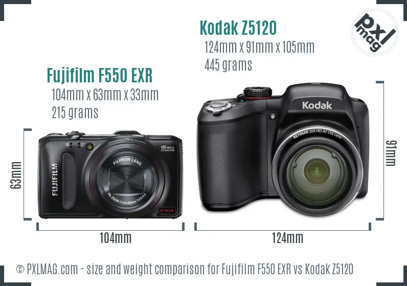Fujifilm F550 EXR vs Kodak Z5120 size comparison