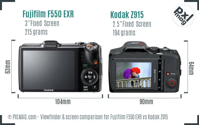 Fujifilm F550 EXR vs Kodak Z915 Screen and Viewfinder comparison