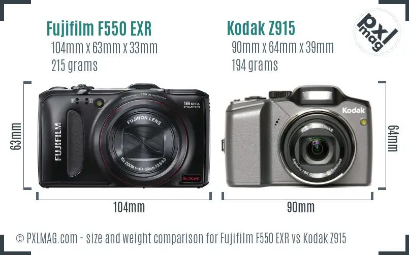 Fujifilm F550 EXR vs Kodak Z915 size comparison