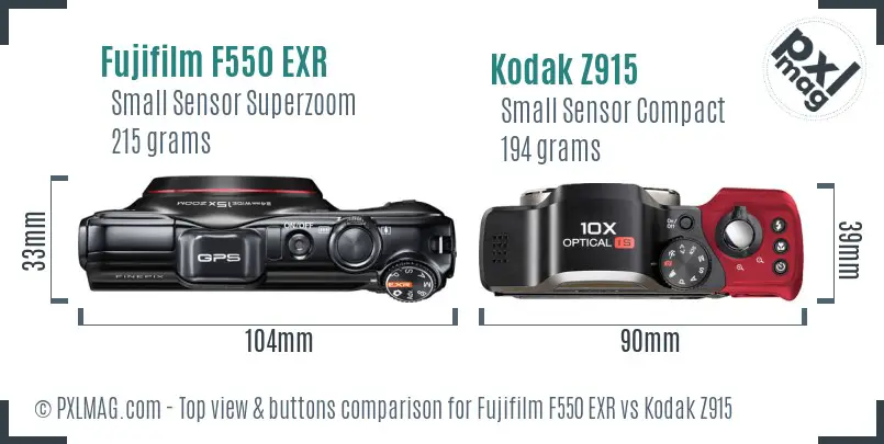 Fujifilm F550 EXR vs Kodak Z915 top view buttons comparison