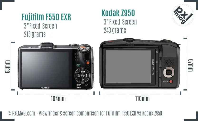 Fujifilm F550 EXR vs Kodak Z950 Screen and Viewfinder comparison