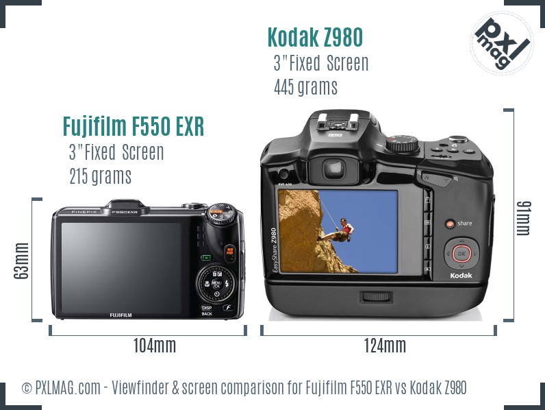 Fujifilm F550 EXR vs Kodak Z980 Screen and Viewfinder comparison