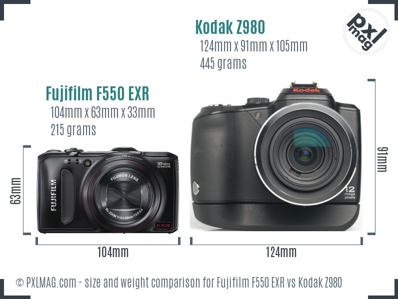 Fujifilm F550 EXR vs Kodak Z980 size comparison