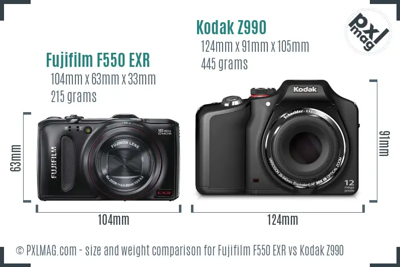 Fujifilm F550 EXR vs Kodak Z990 size comparison Fujifilm F550 EXR vs Kodak Z990 size comparison