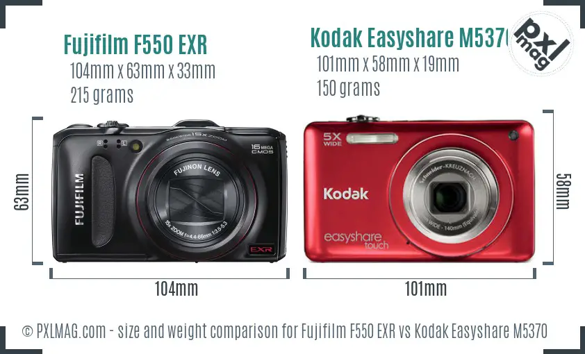 Fujifilm F550 EXR vs Kodak Easyshare M5370 size comparison
