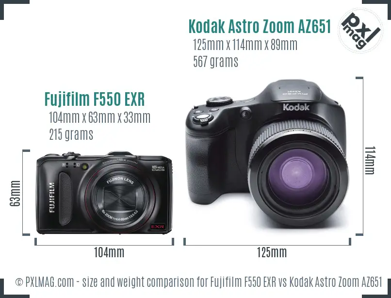 Fujifilm F550 EXR vs Kodak Astro Zoom AZ651 size comparison