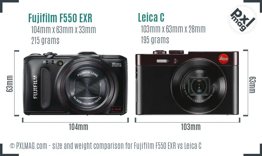 Fujifilm F550 EXR vs Leica C size comparison