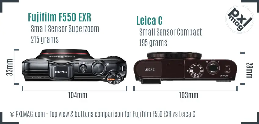 Fujifilm F550 EXR vs Leica C top view buttons comparison