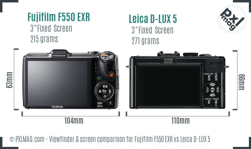 Fujifilm F550 EXR vs Leica D-LUX 5 Screen and Viewfinder comparison