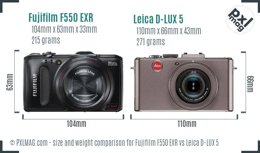 Fujifilm F550 EXR vs Leica D-LUX 5 size comparison