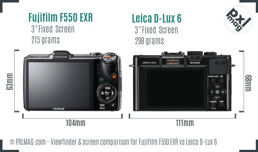 Fujifilm F550 EXR vs Leica D-Lux 6 Screen and Viewfinder comparison