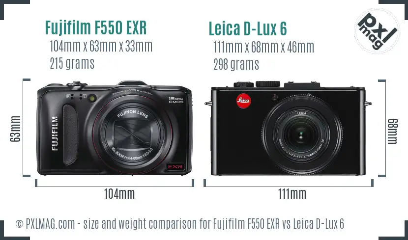 Fujifilm F550 EXR vs Leica D-Lux 6 size comparison