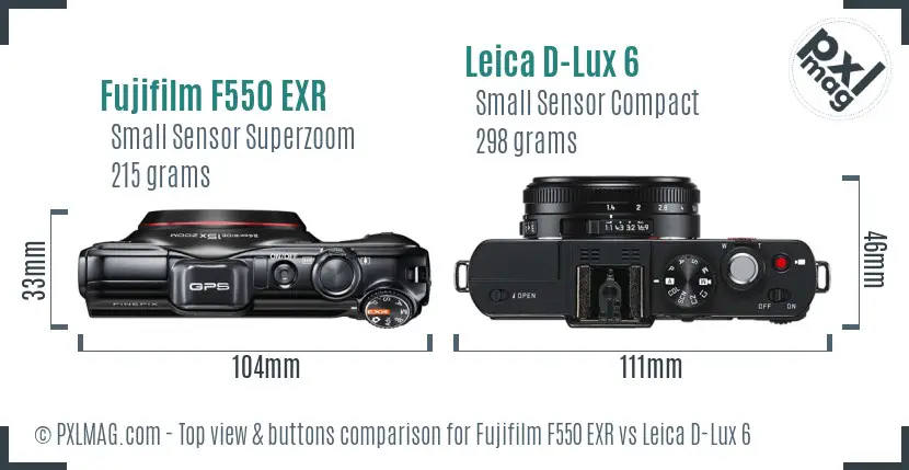 Fujifilm F550 EXR vs Leica D-Lux 6 top view buttons comparison