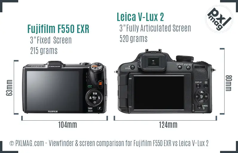 Fujifilm F550 EXR vs Leica V-Lux 2 Screen and Viewfinder comparison