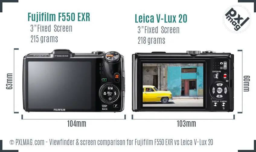 Fujifilm F550 EXR vs Leica V-Lux 20 Screen and Viewfinder comparison