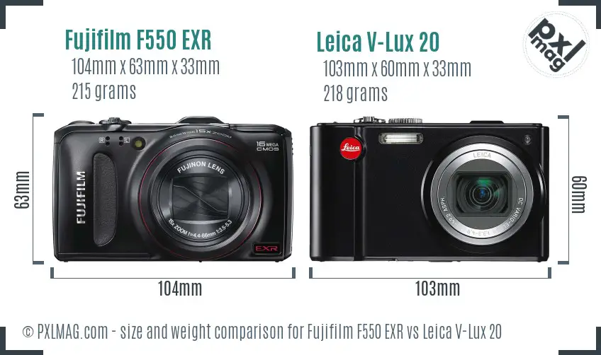 Fujifilm F550 EXR vs Leica V-Lux 20 size comparison