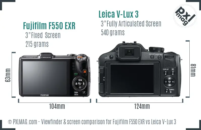 Fujifilm F550 EXR vs Leica V-Lux 3 Screen and Viewfinder comparison
