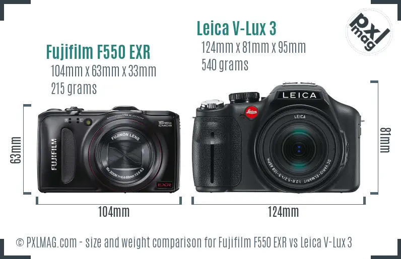 Fujifilm F550 EXR vs Leica V-Lux 3 size comparison