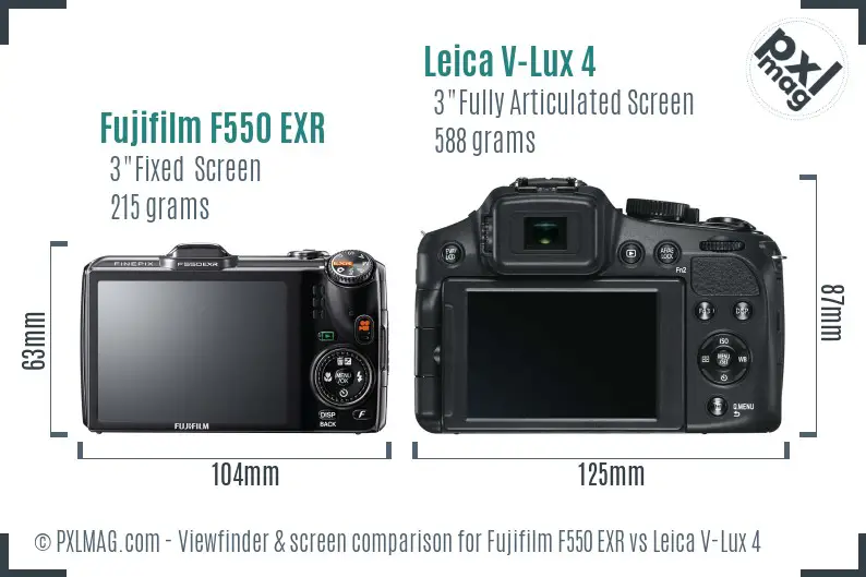 Fujifilm F550 EXR vs Leica V-Lux 4 Screen and Viewfinder comparison