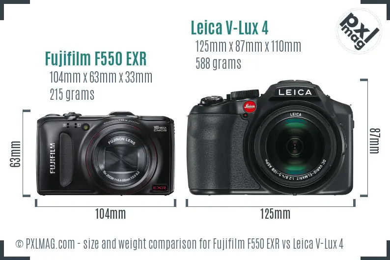 Fujifilm F550 EXR vs Leica V-Lux 4 size comparison