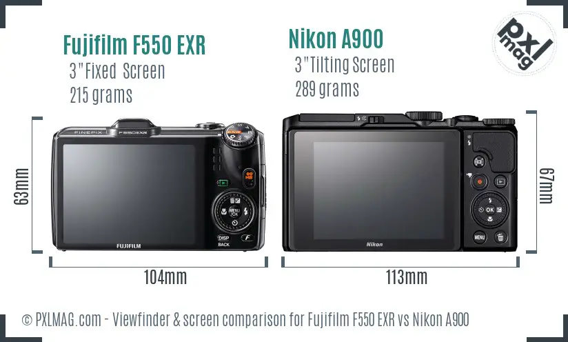 Fujifilm F550 EXR vs Nikon A900 Screen and Viewfinder comparison