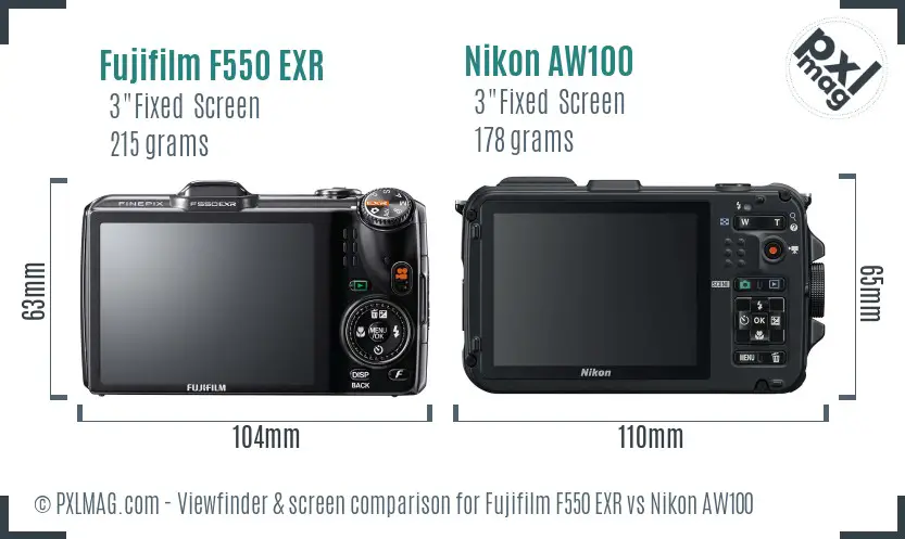 Fujifilm F550 EXR vs Nikon AW100 Screen and Viewfinder comparison