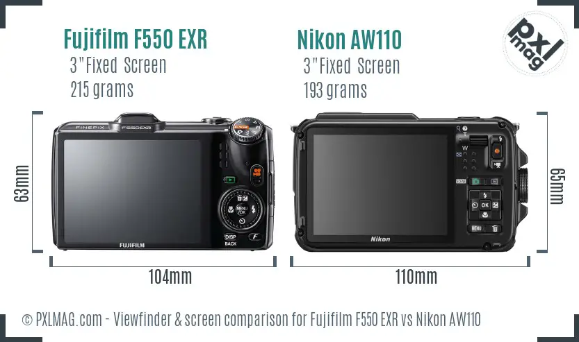 Fujifilm F550 EXR vs Nikon AW110 Screen and Viewfinder comparison