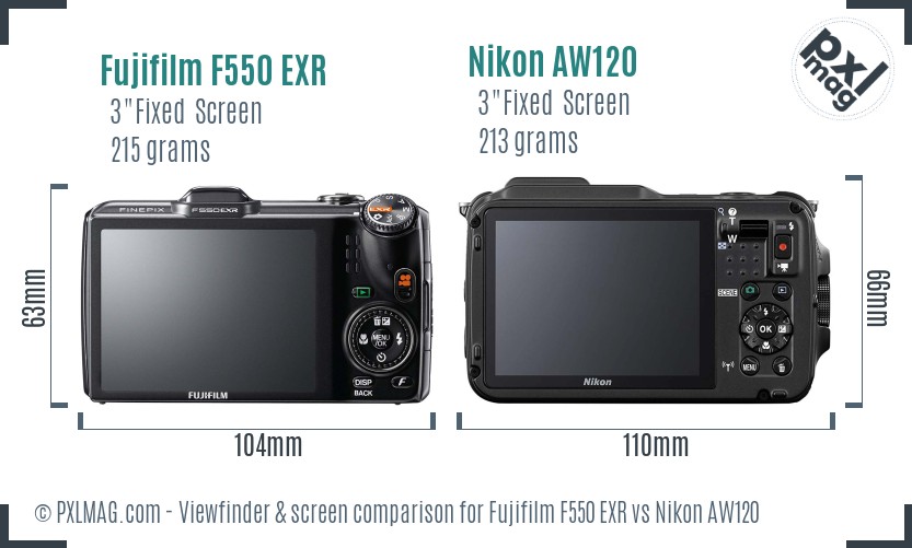 Fujifilm F550 EXR vs Nikon AW120 Screen and Viewfinder comparison