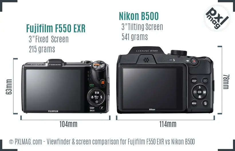 Fujifilm F550 EXR vs Nikon B500 Screen and Viewfinder comparison