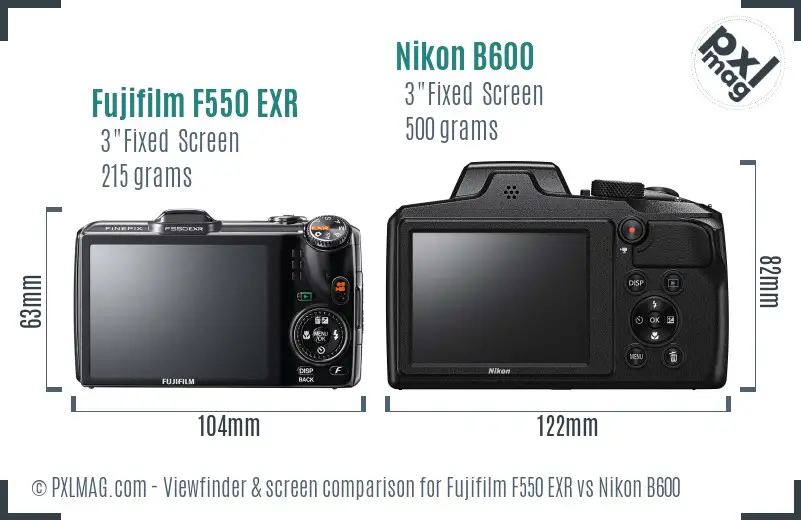 Fujifilm F550 EXR vs Nikon B600 Screen and Viewfinder comparison