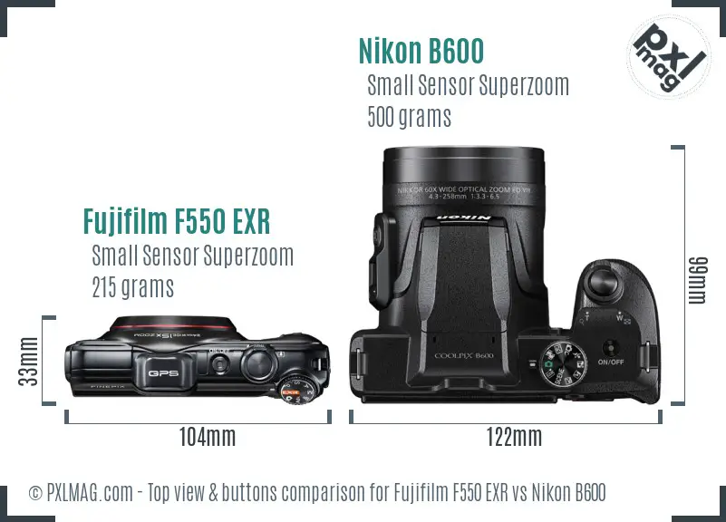 Fujifilm F550 EXR vs Nikon B600 top view buttons comparison