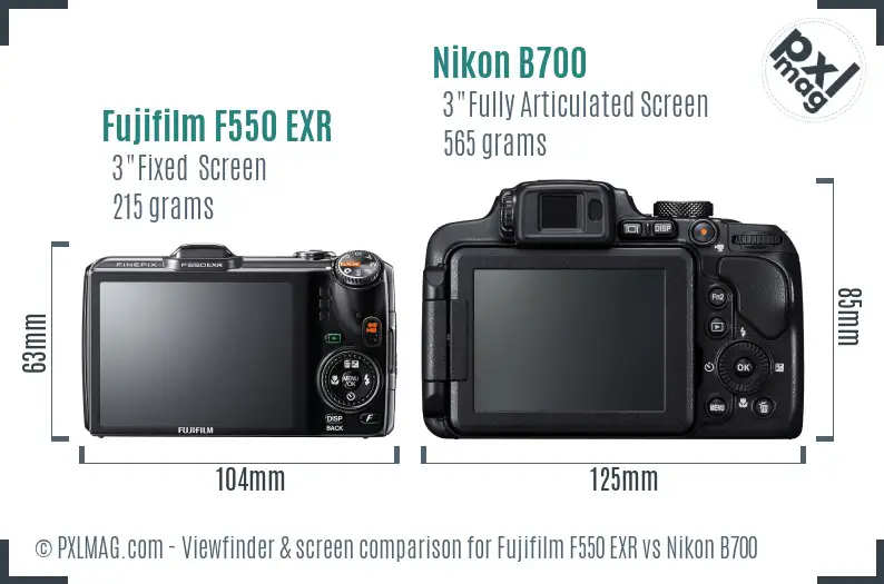 Fujifilm F550 EXR vs Nikon B700 Screen and Viewfinder comparison