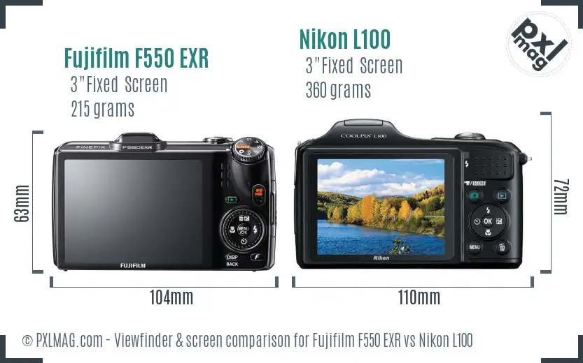 Fujifilm F550 EXR vs Nikon L100 Screen and Viewfinder comparison