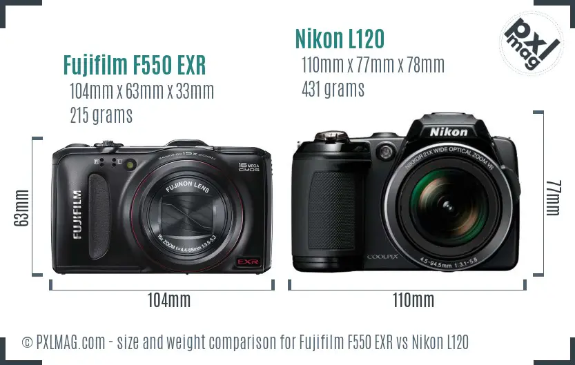 Fujifilm F550 EXR vs Nikon L120 size comparison