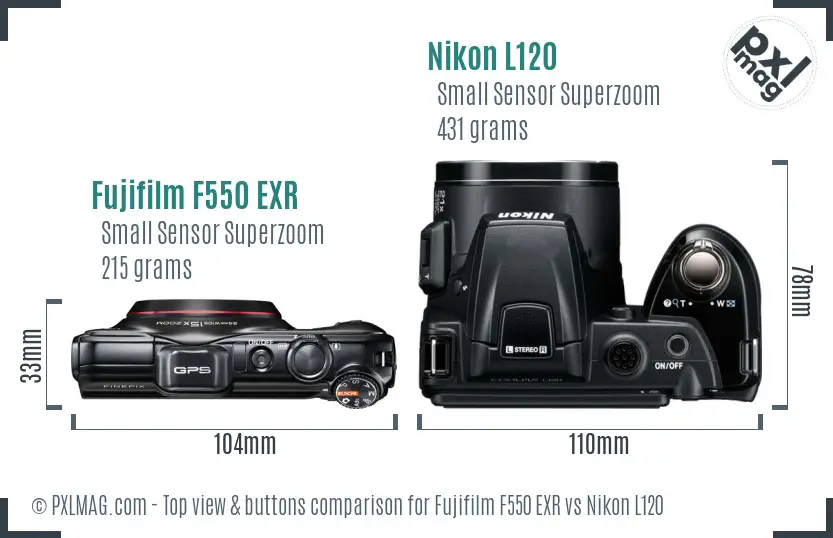 Fujifilm F550 EXR vs Nikon L120 top view buttons comparison