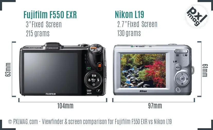 Fujifilm F550 EXR vs Nikon L19 Screen and Viewfinder comparison