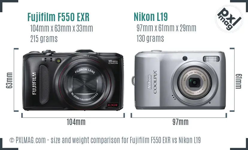 Fujifilm F550 EXR vs Nikon L19 size comparison