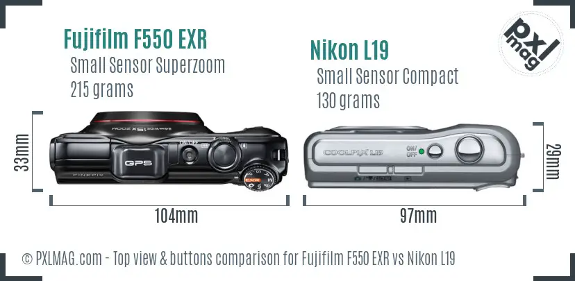 Fujifilm F550 EXR vs Nikon L19 top view buttons comparison