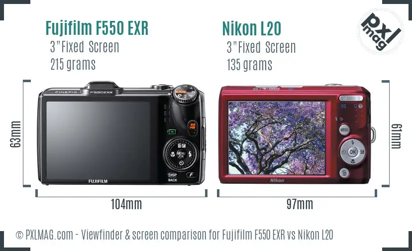 Fujifilm F550 EXR vs Nikon L20 Screen and Viewfinder comparison