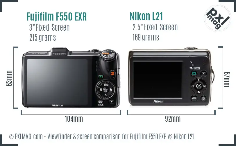 Fujifilm F550 EXR vs Nikon L21 Screen and Viewfinder comparison