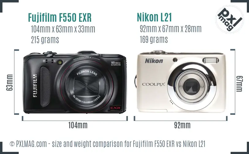 Fujifilm F550 EXR vs Nikon L21 size comparison