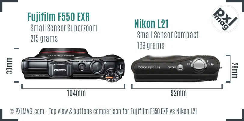 Fujifilm F550 EXR vs Nikon L21 top view buttons comparison