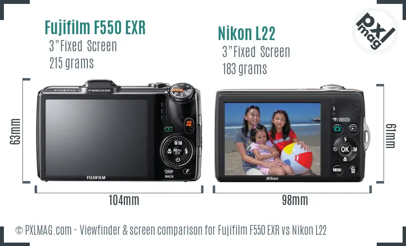 Fujifilm F550 EXR vs Nikon L22 Screen and Viewfinder comparison