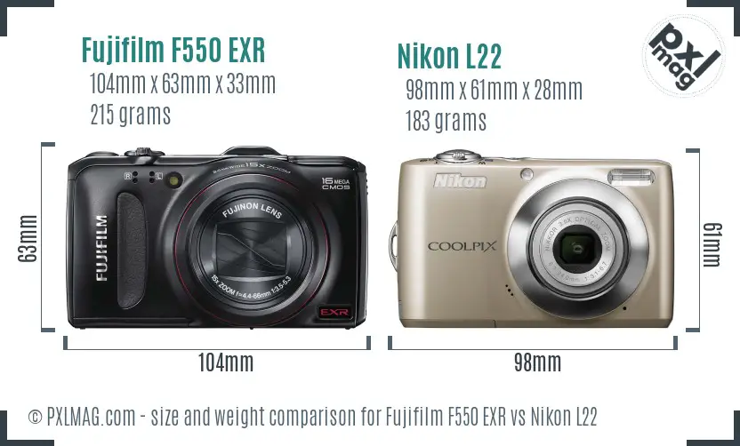 Fujifilm F550 EXR vs Nikon L22 size comparison