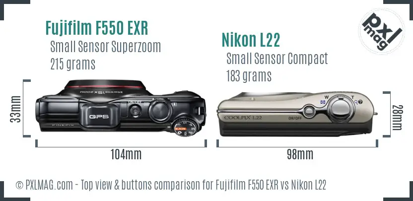 Fujifilm F550 EXR vs Nikon L22 top view buttons comparison