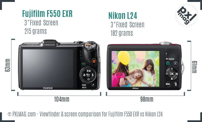 Fujifilm F550 EXR vs Nikon L24 Screen and Viewfinder comparison